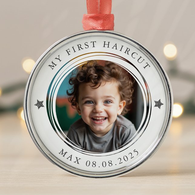 My First Haircut Milestone Photo Keepsake Metal Ornament (Creator Uploaded)