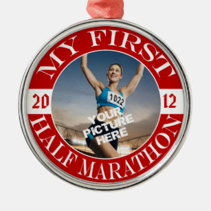 My First Half Marathon - Customizable Photo & Year Metal Ornament