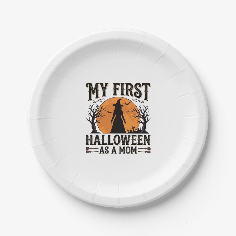 My First Halloween as a Mom Vintage Halloween Desi Paper Plates