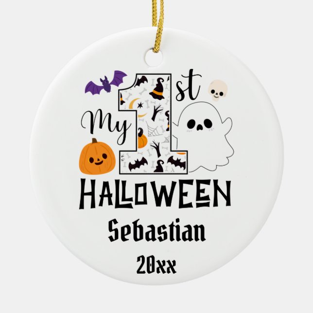 my first halloween baby boo with custom name ceramic ornament (Front)