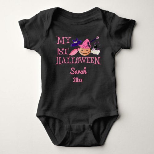 my first halloween baby girl custom name 2021 baby bodysuit