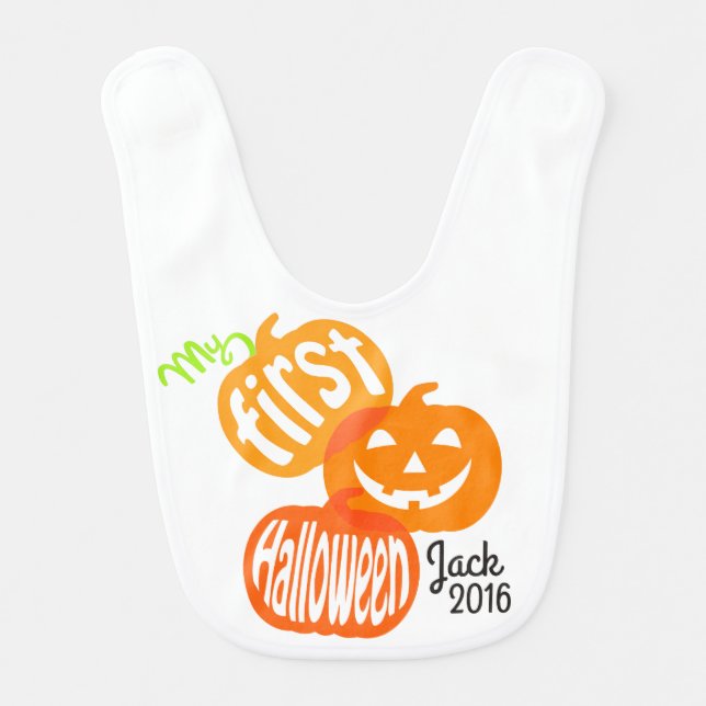 My First Halloween Bib w Pumpkins Persoanlized (Front)