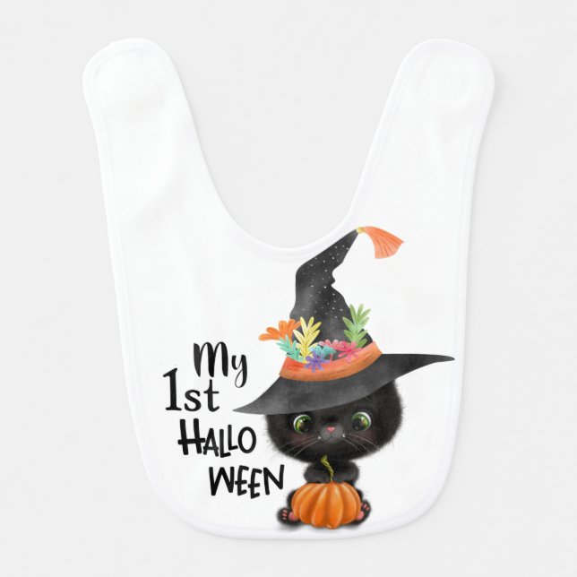 My First Halloween Black Cat Baby Bib (Front)