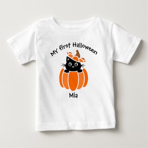 My First Halloween Black Cat in Pumpkin Baby T_Shi Baby T_Shirt