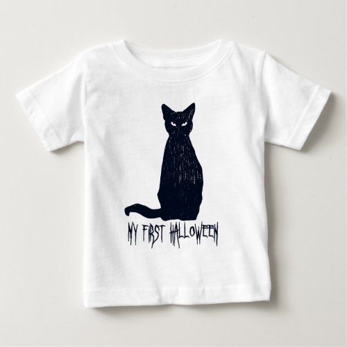 My First Halloween Black Cat Silhouette Baby T_Shirt