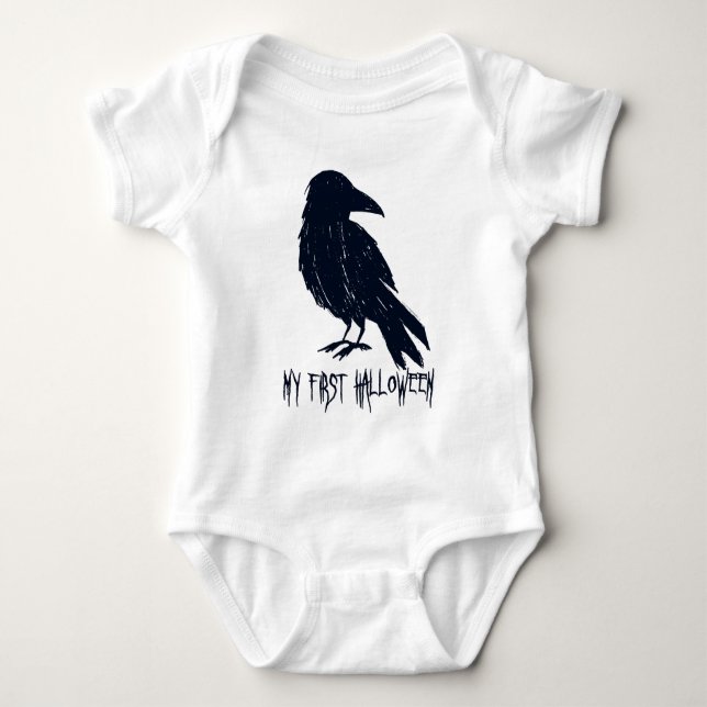 My First Halloween Black Crow Silhouette Baby Bodysuit (Front)