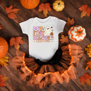 My First Halloween Custome Pumpkin Ghost Groovy Baby Bodysuit