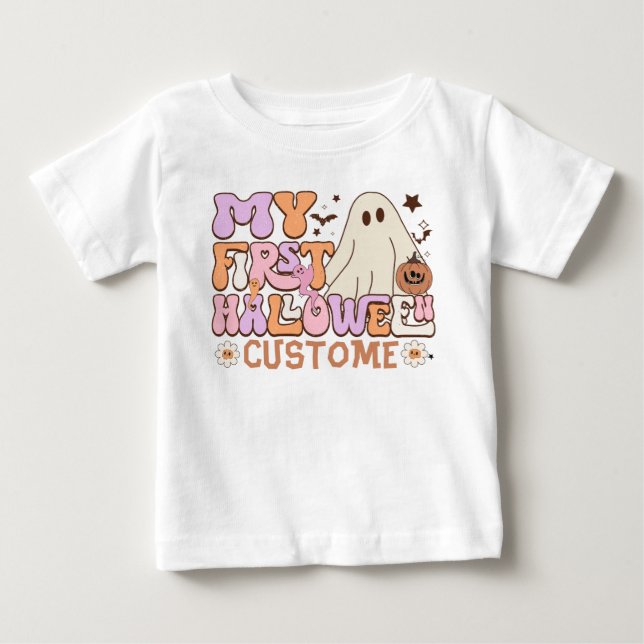 My First Halloween Custome Pumpkin Ghost Groovy Baby T-Shirt (Front)