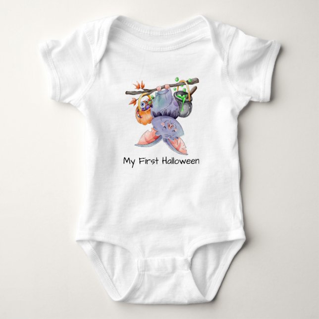 My First Halloween Cute Bat Baby Bodysuit (Front)