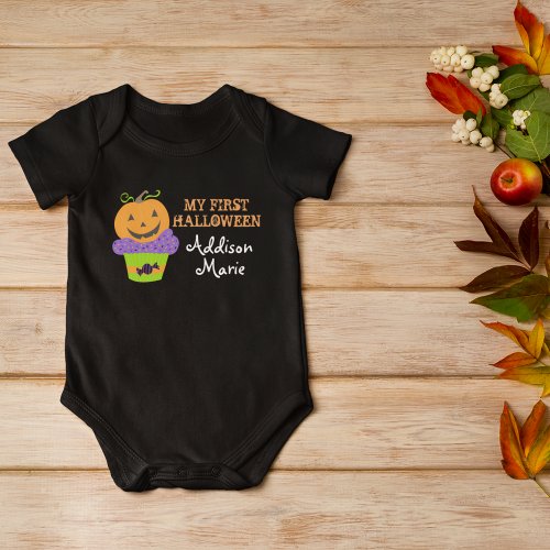 My First Halloween Cute Custom Black Baby Bodysuit