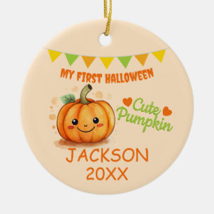 My First Halloween - Cute Pumpkin Customizable Ceramic Ornament