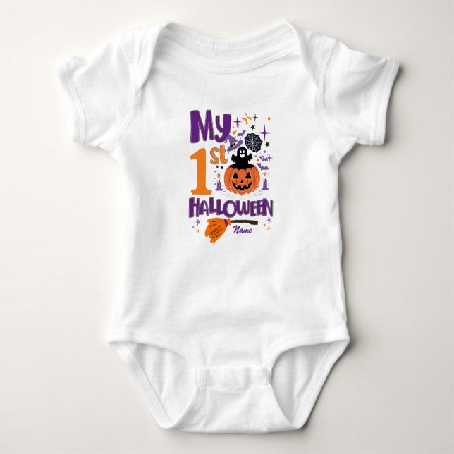 My First Halloween Cute Pumpkin Funny Baby Bodysuit (Front)