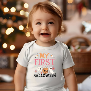 My First Halloween Cute Pumpkin Ghost Groovy Baby T-Shirt