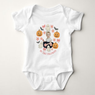 My First Halloween Cute Pumpkin & Ghost Wreath Baby Bodysuit