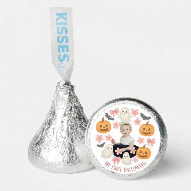 My First Halloween | Cute Pumpkin & Ghost Wreath  Hershey®'s Kisses® (Front)