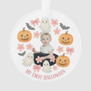 My First Halloween Cute Pumpkin & Ghost Wreath Ornament