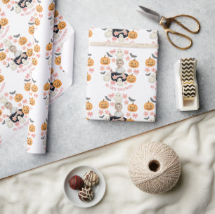 My First Halloween Cute Pumpkin & Ghost Wreath Wrapping Paper