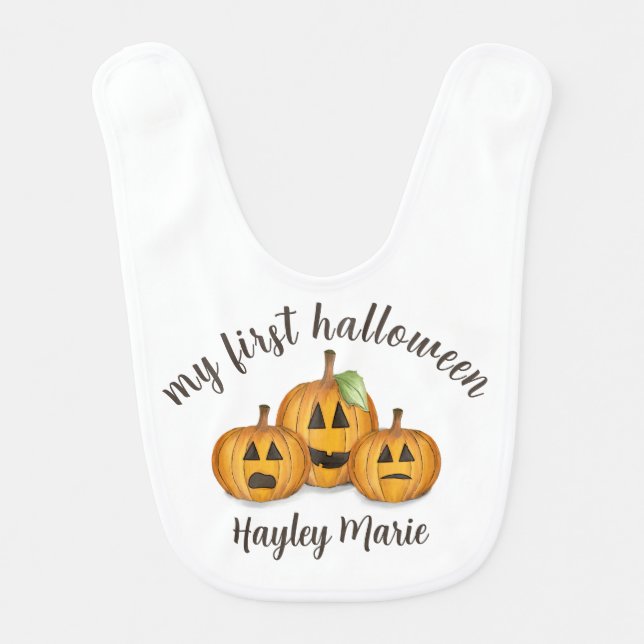 My First Halloween Cute Pumpkin Jack O'lanterns Baby Bib (Front)