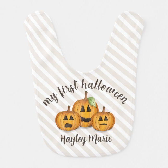 My First Halloween Cute Pumpkin Simple Orange Baby Bib (Front)