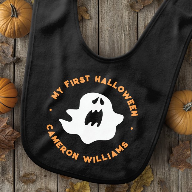 My first Halloween cute spooky cartoon ghost Baby Bib (My first Halloween cute spooky cartoon ghost Baby Bib)