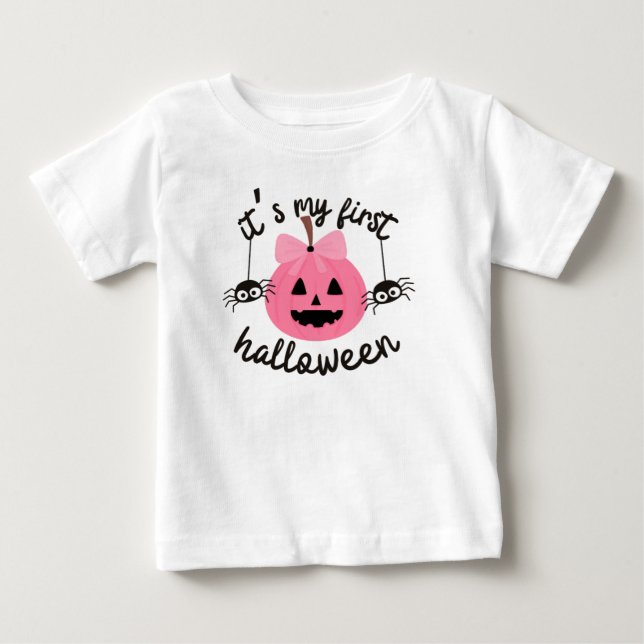 My First Halloween Happy Pink Pumpkin Baby Girl Baby T-Shirt (Front)