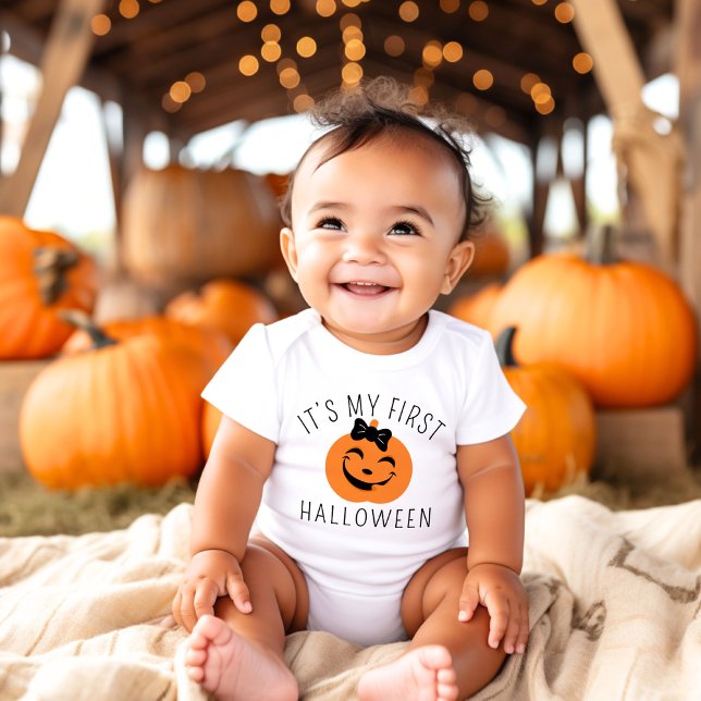 My First Halloween Happy Pumpkin Girl Baby Bodysuit (Creator Uploaded)
