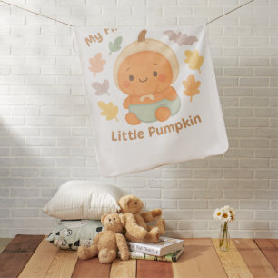 My First Halloween Little Pumpkin Cute Fall Leaves Baby Blanket