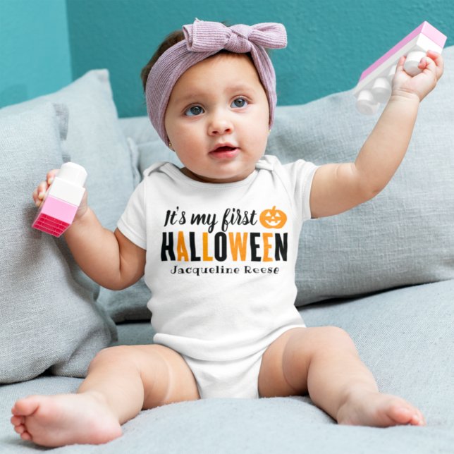 My First Halloween Modern Orange Black with Name Baby Bodysuit (Creator Uploaded)