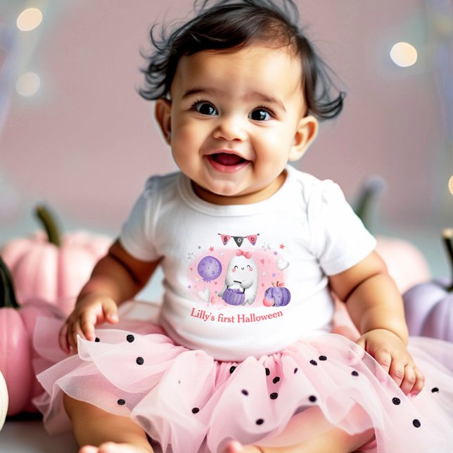 My first Halloween Name Pink Baby Girl Bodysuit (My first Halloween baby girl bodysuit)
