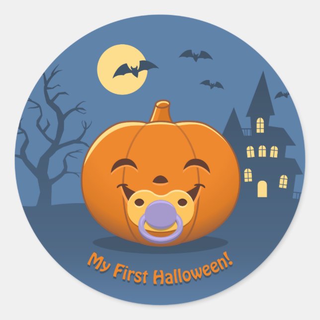 My First Halloween Pacifier Pumpkin Classic Round Sticker (Front)
