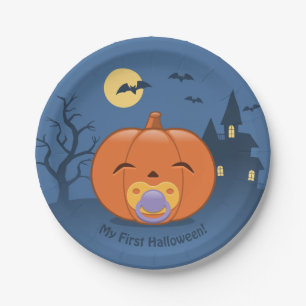 My First Halloween Pacifier Pumpkin Paper Plates