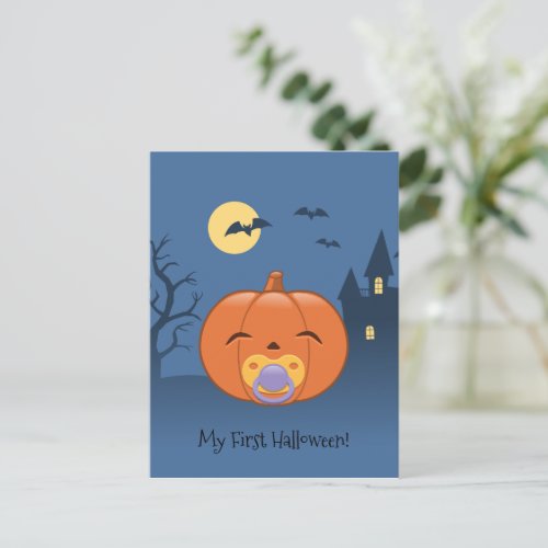 My First Halloween Pacifier Pumpkin Postcard
