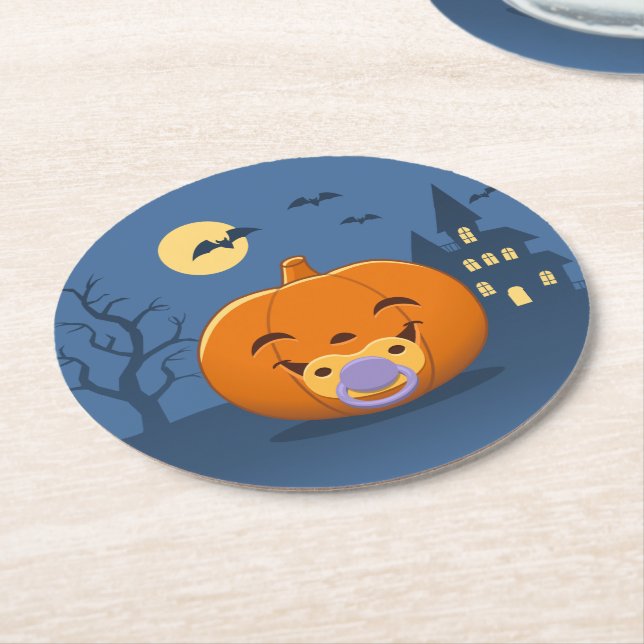 My First Halloween Pacifier Pumpkin Round Paper Coaster (Angled)