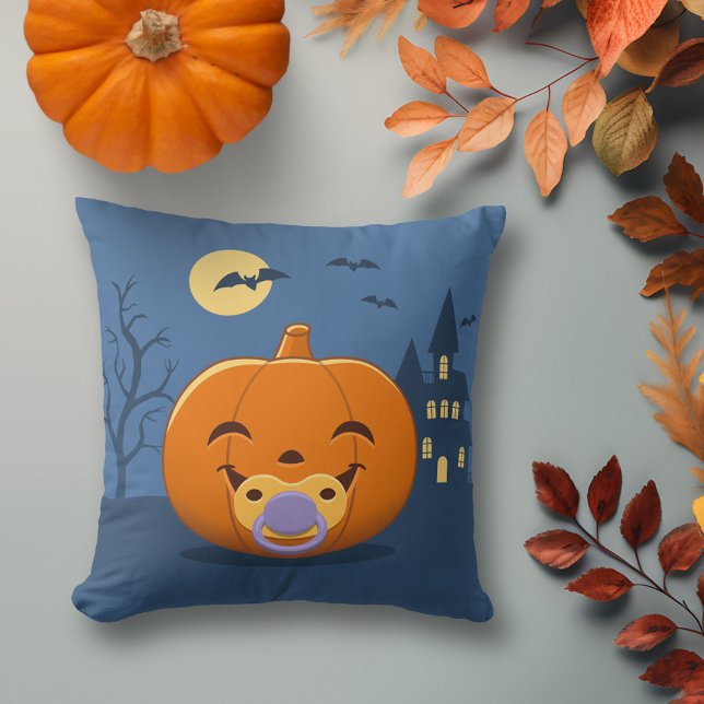 My First Halloween Pacifier Pumpkin Throw Pillow (Creator Uploaded)