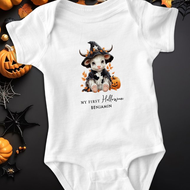 My First Halloween Personalized Cute Witch Cow Baby Bodysuit (Creator Uploaded)