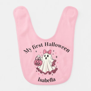 My First Halloween - Pink Ghost Baby Bib