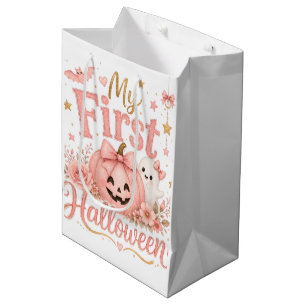 My First Halloween Pink Pumpkin Cute Baby Girl Gif Medium Gift Bag