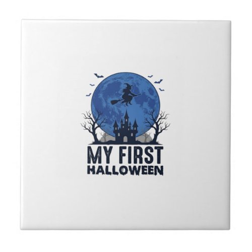 My First Halloween Vintage Engraving Kids Design_1 Ceramic Tile