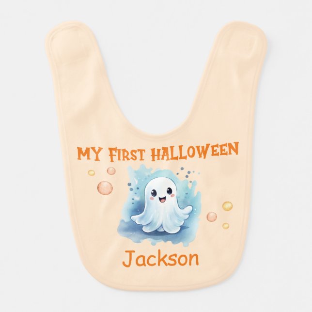 My First Halloween Watercolor Ghost Baby Bib (Front)