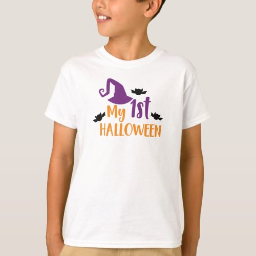 My First Halloween Witch Hat Pointy Hat Bats T_Shirt