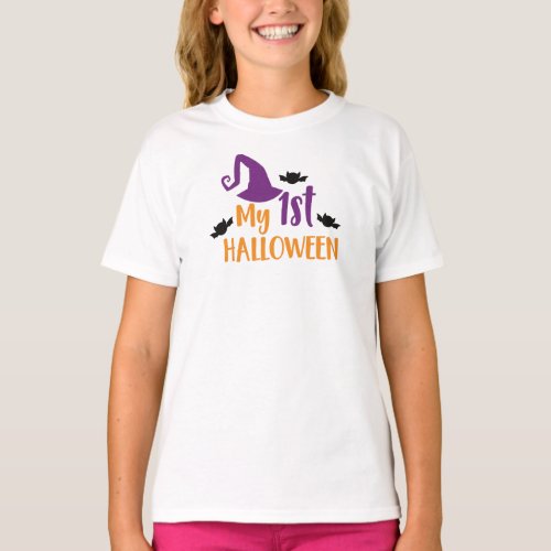 My First Halloween Witch Hat Pointy Hat Bats T_Shirt