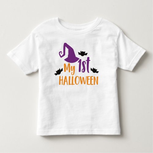 My First Halloween Witch Hat Pointy Hat Bats Toddler T_shirt