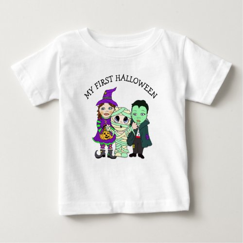 My First Halloween Witch Mummy and Vampire Baby T_Shirt