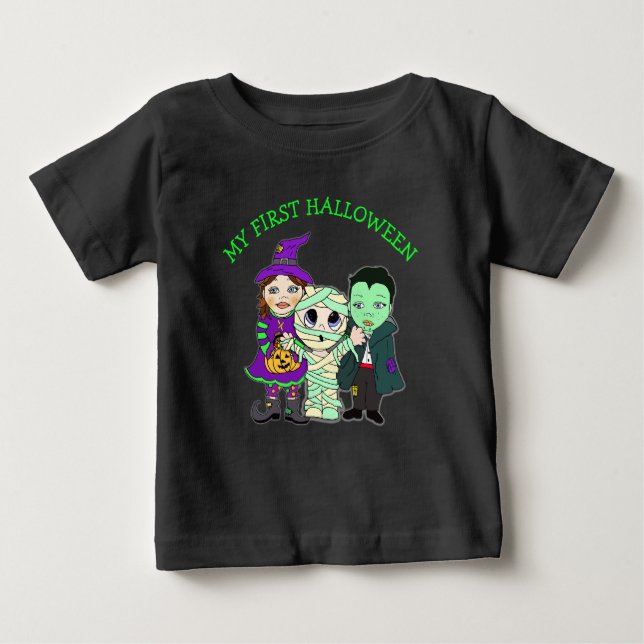 My First Halloween Witch, Mummy and Vampire Baby T-Shirt (Front)