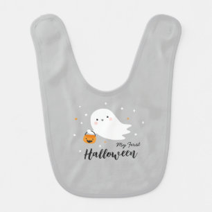 My First Halloween with Cute Ghost grey Baby Bib