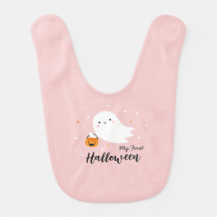 My First Halloween with Cute Ghost pink Baby Bib