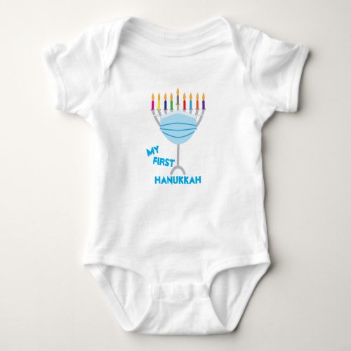 My first Hanukkah _ Menorah with face mask Baby Bodysuit