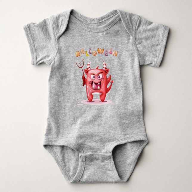 My First Happy Halloween Funny Horror Devil Baby Bodysuit (Front)
