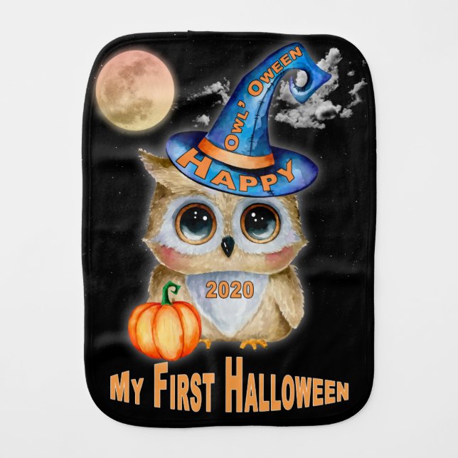 My First Happy Halloween “Owl’Oween” Baby Burp Cloth (Front)