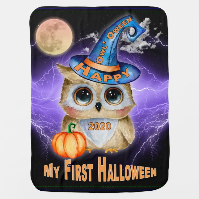 My First Happy Halloween “Owl’Oween” Spooky Lightn Baby Blanket (Front)